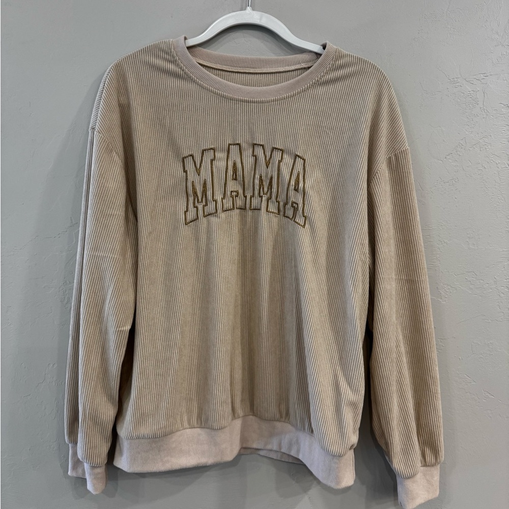 SHEIN Beige Corduroy Crewneck Sweater